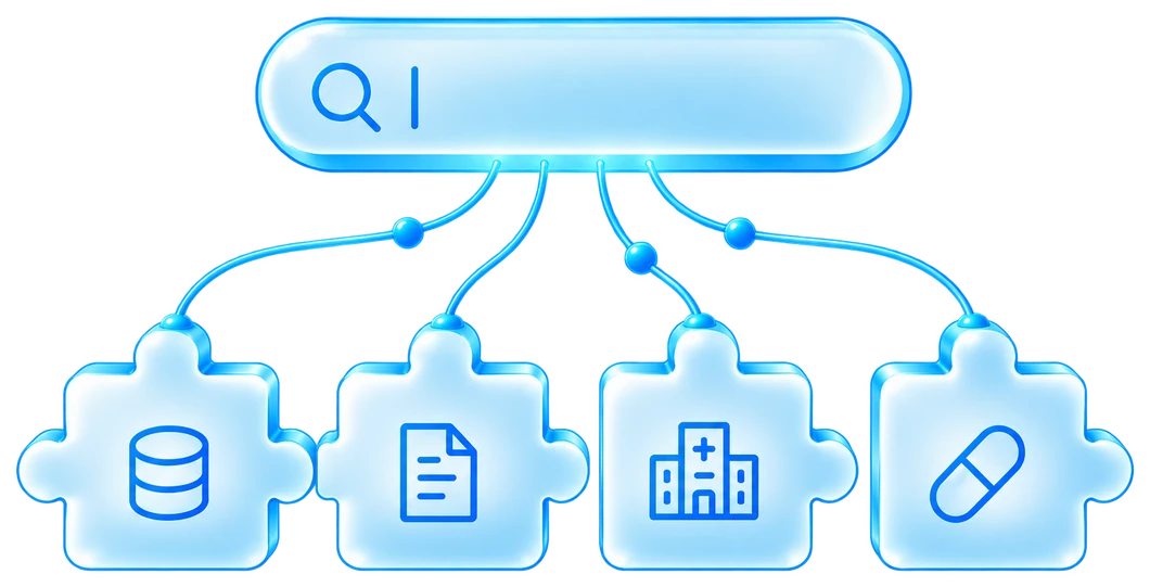 Database, document, facility and drug datasets connected to one search bar