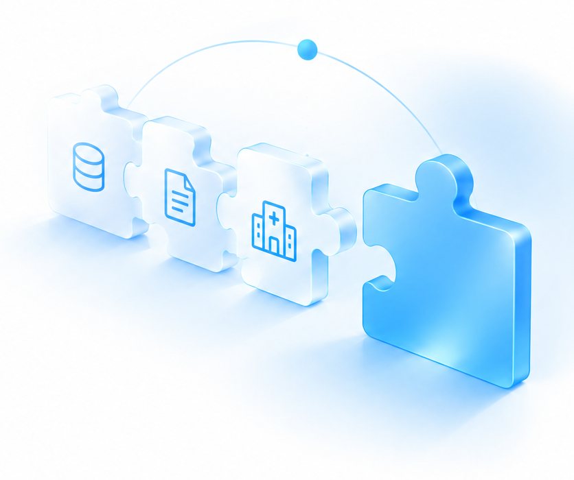 Healthcare data pieces connecting into one workflow